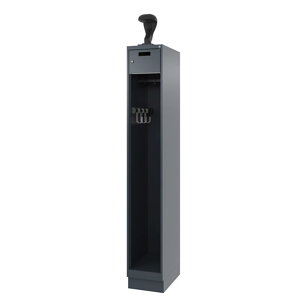 Vestiaire de pompiers C+P Evolo, modèle PRAKTUS, 1 compartiment, H 1950 x L 300 x P 500 mm, socle, gris anthracite RAL 7016