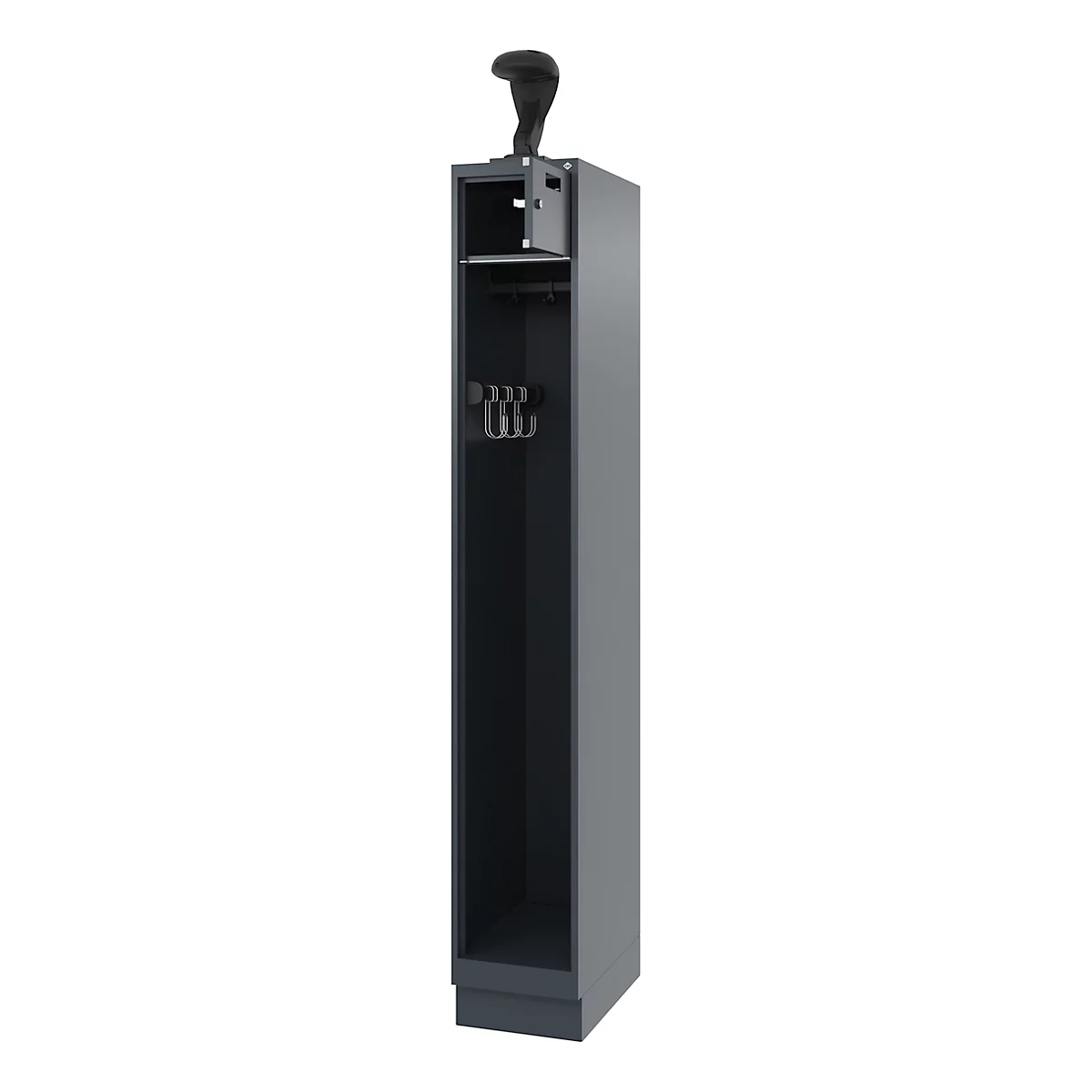 Vestiaire de pompiers C+P Evolo, modèle PRAKTUS, 1 compartiment, H 1950 x L 300 x P 500 mm, socle, gris anthracite RAL 7016