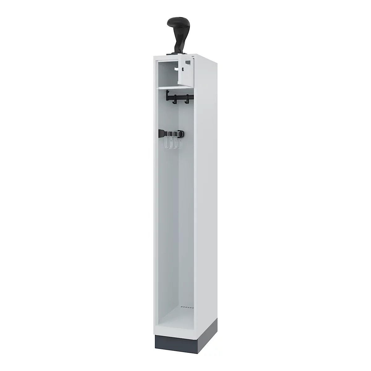 Vestiaire de pompiers C+P Evolo, modèle PRAKTUS, 1 compartiment, H 1950 x L 300 x P 500 mm, socle, gris clair RAL 7035