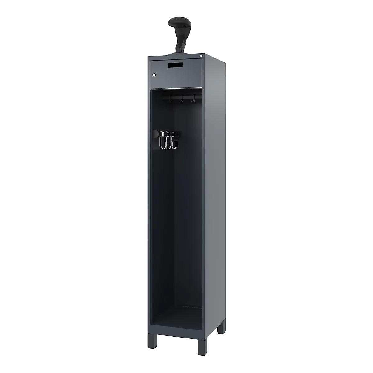 Vestiaire de pompiers C+P Evolo, modèle PRAKTUS, 1 compartiment, H 1950 x L 400 x P 500 mm, pieds, gris anthracite RAL 7016