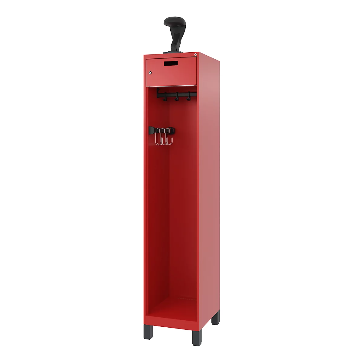 Vestiaire de pompiers C+P Evolo, modèle PRAKTUS, 1 compartiment, H 1950 x L 400 x P 500 mm, pieds, rouge feu RAL 3000