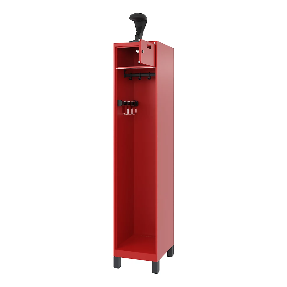Vestiaire de pompiers C+P Evolo, modèle PRAKTUS, 1 compartiment, H 1950 x L 400 x P 500 mm, pieds, rouge feu RAL 3000