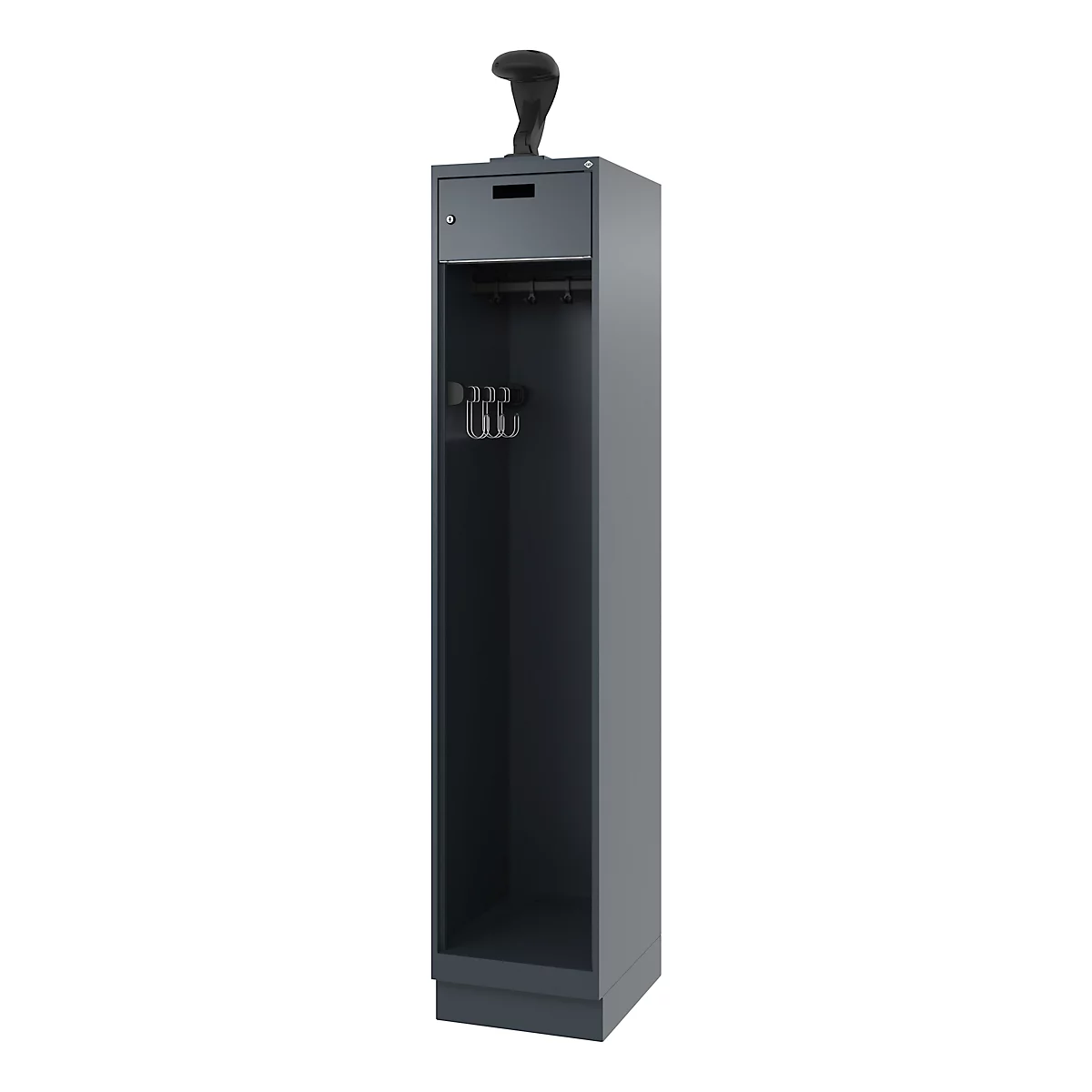 Vestiaire de pompiers C+P Evolo, modèle PRAKTUS, 1 compartiment, H 1950 x L 400 x P 500 mm, socle, gris anthracite RAL 7016