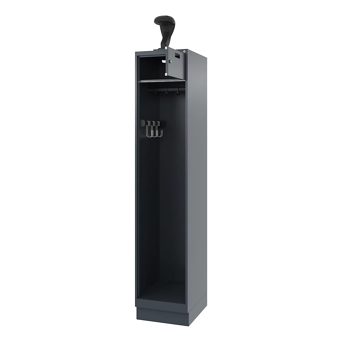 Vestiaire de pompiers C+P Evolo, modèle PRAKTUS, 1 compartiment, H 1950 x L 400 x P 500 mm, socle, gris anthracite RAL 7016