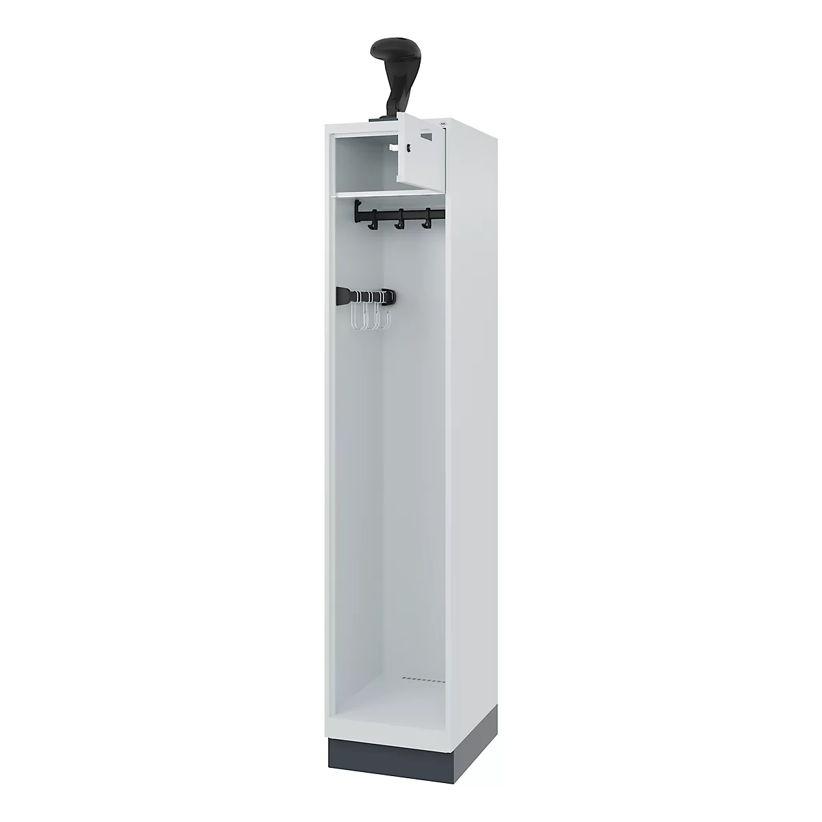 Vestiaire de pompiers C+P Evolo, modèle PRAKTUS, 1 compartiment, H 1950 x L 400 x P 500 mm, socle, gris clair RAL 7035