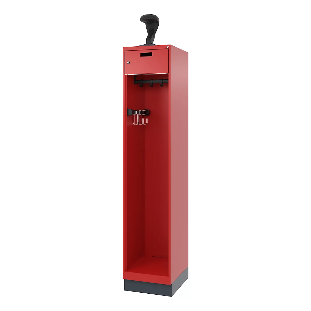 Vestiaire de pompiers C+P Evolo, modèle PRAKTUS, 1 compartiment, H 1950 x L 400 x P 500 mm, socle, rouge feu RAL 3000
