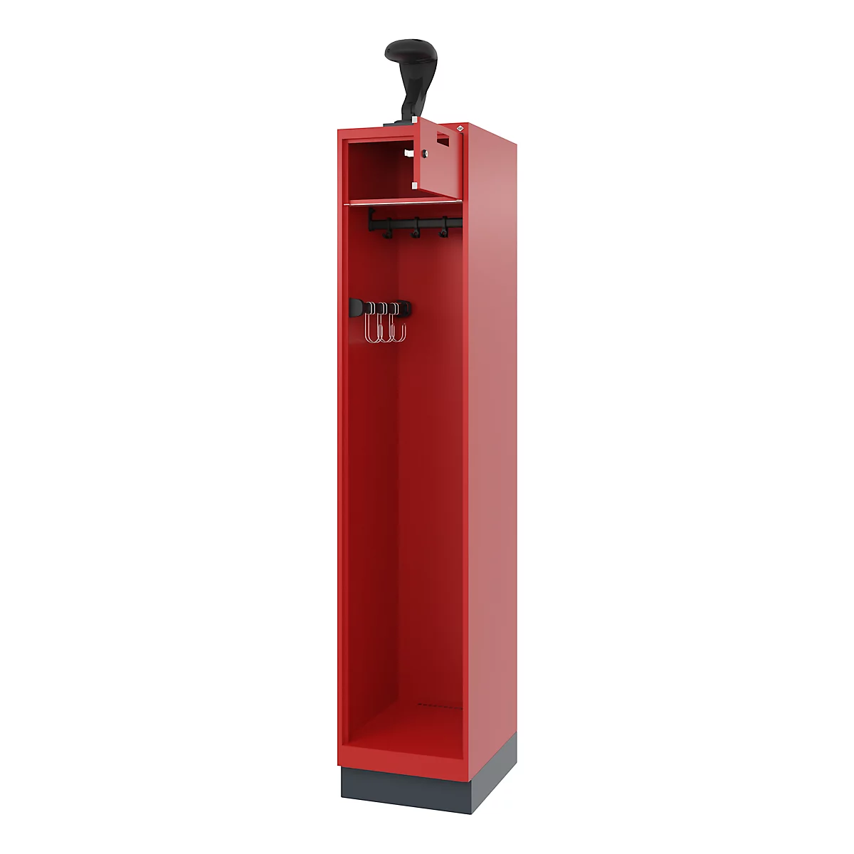 Vestiaire de pompiers C+P Evolo, modèle PRAKTUS, 1 compartiment, H 1950 x L 400 x P 500 mm, socle, rouge feu RAL 3000