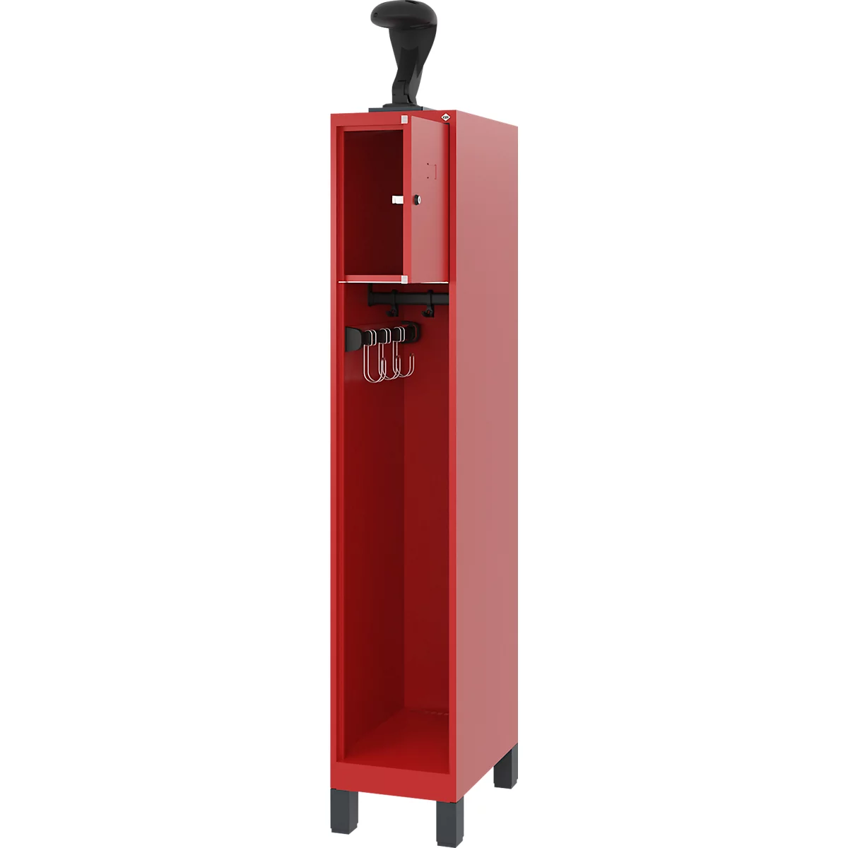Vestiaire de pompiers C+P Evolo, modèle YOUNGSTER, 1 compartiment, H 1630 x L 300 x P 500 mm, pieds, rouge feu RAL 3000