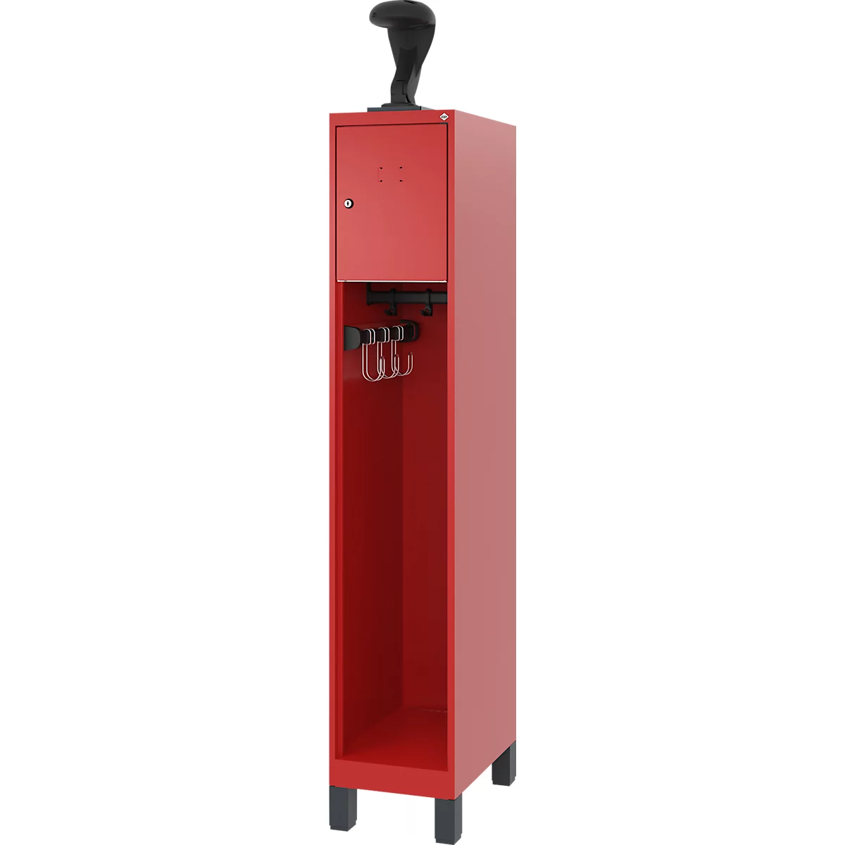 Vestiaire de pompiers C+P Evolo, modèle YOUNGSTER, 1 compartiment, H 1630 x L 300 x P 500 mm, pieds, rouge feu RAL 3000