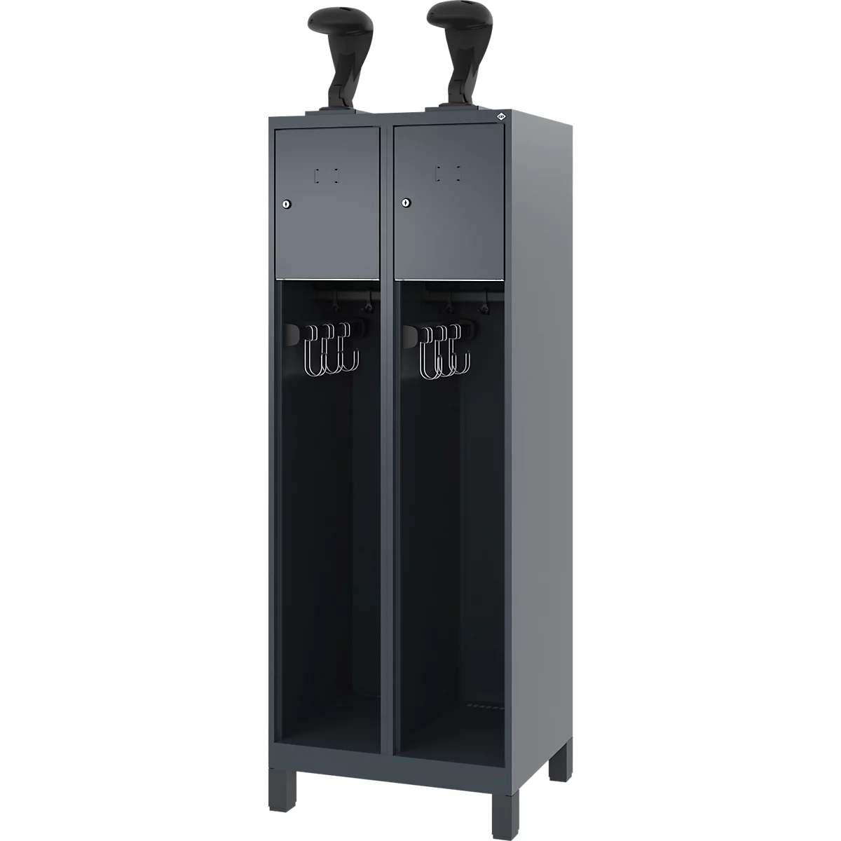 Vestiaire de pompiers C+P Evolo, modèle YOUNGSTER, 2 compartiments, H 1630 x L 600 x P 500 mm, pieds, gris anthracite RAL 7016