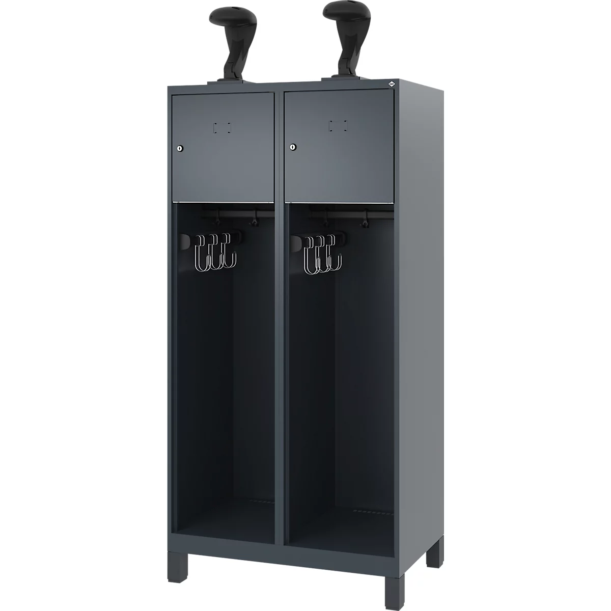 Vestiaire de pompiers C+P Evolo, modèle YOUNGSTER, 2 compartiments, H 1630 x L 800 x P 500 mm, pieds, gris anthracite RAL 7061