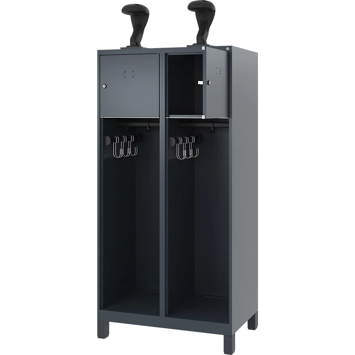 Vestiaire de pompiers C+P Evolo, modèle YOUNGSTER, 2 compartiments, H 1630 x L 800 x P 500 mm, pieds, gris anthracite RAL 7061