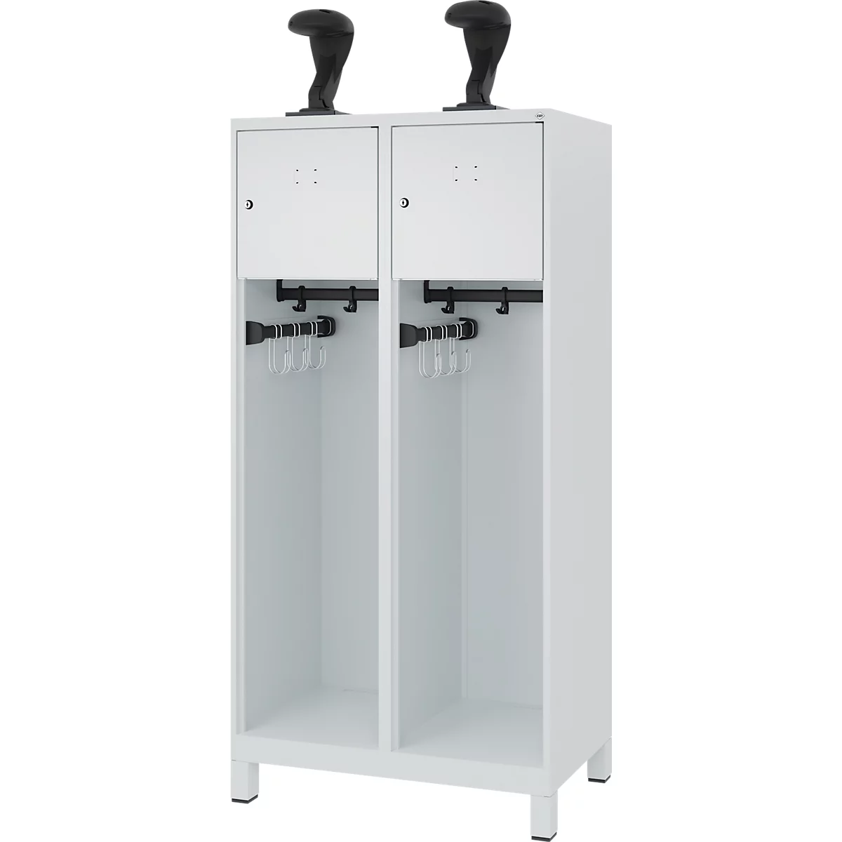 Vestiaire de pompiers C+P Evolo, modèle YOUNGSTER, 2 compartiments, H 1630 x L 800 x P 500 mm, pieds, gris clair RAL 7035