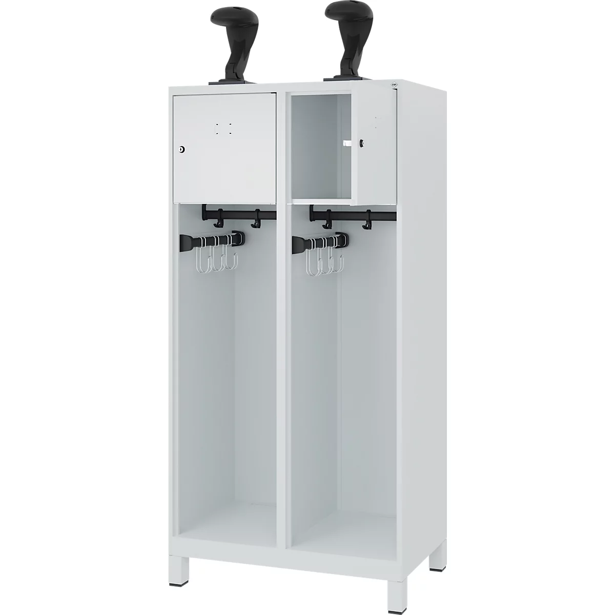 Vestiaire de pompiers C+P Evolo, modèle YOUNGSTER, 2 compartiments, H 1630 x L 800 x P 500 mm, pieds, gris clair RAL 7035