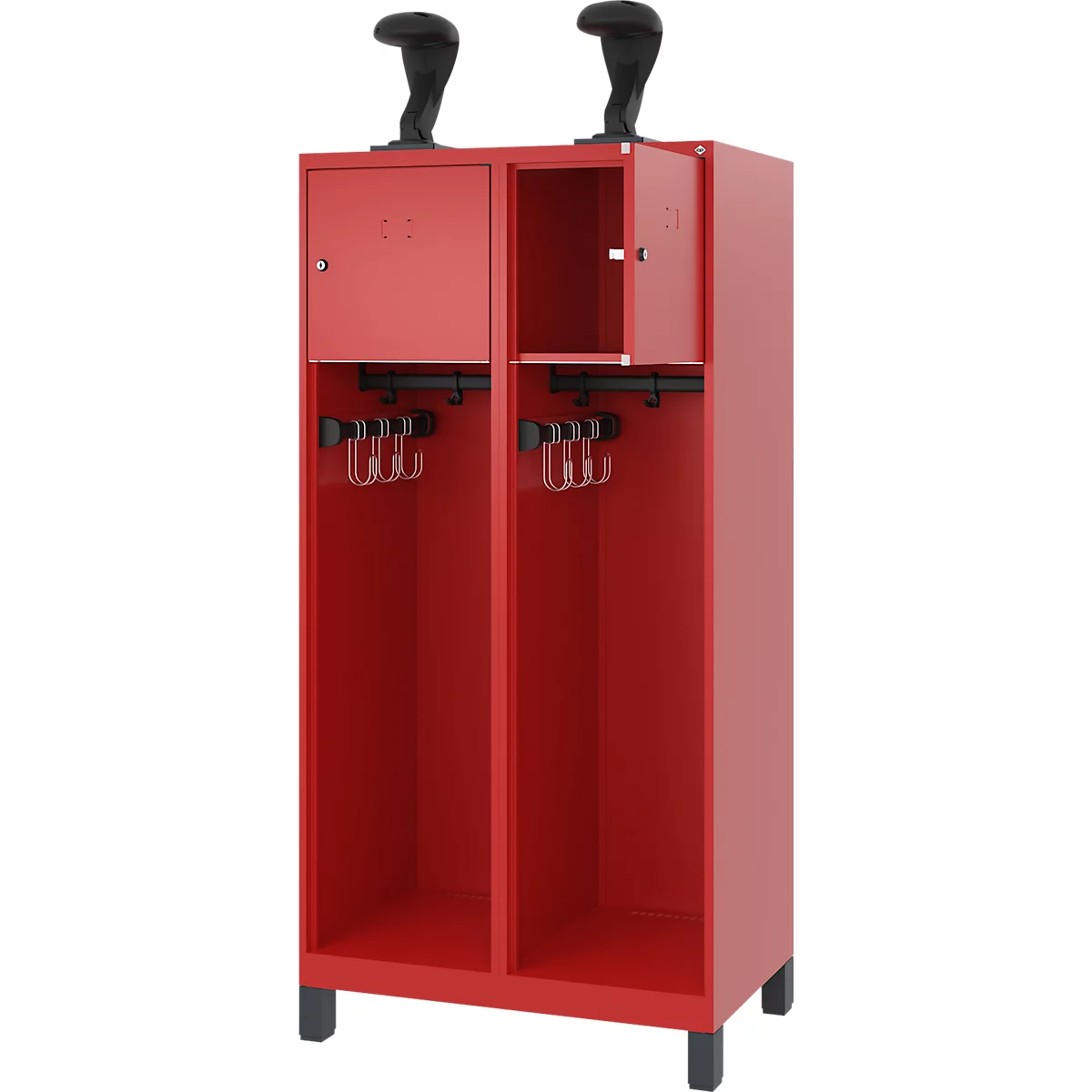 Vestiaire de pompiers C+P Evolo, modèle YOUNGSTER, 2 compartiments, H 1630 x L 800 x P 500 mm, pieds, rouge feu RAL 3000