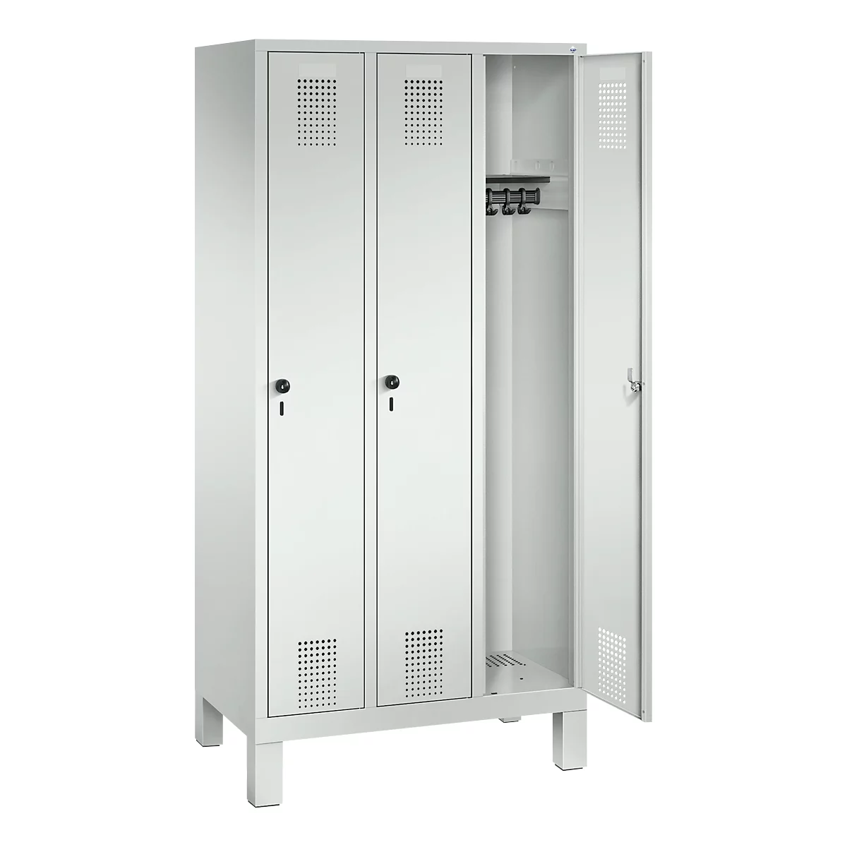 Vestiaire Evolo S 3000, acier, 3 compartiments, serrure de sécurité à came batteuse, gris clair RAL 7035/gris clair RAL 7035