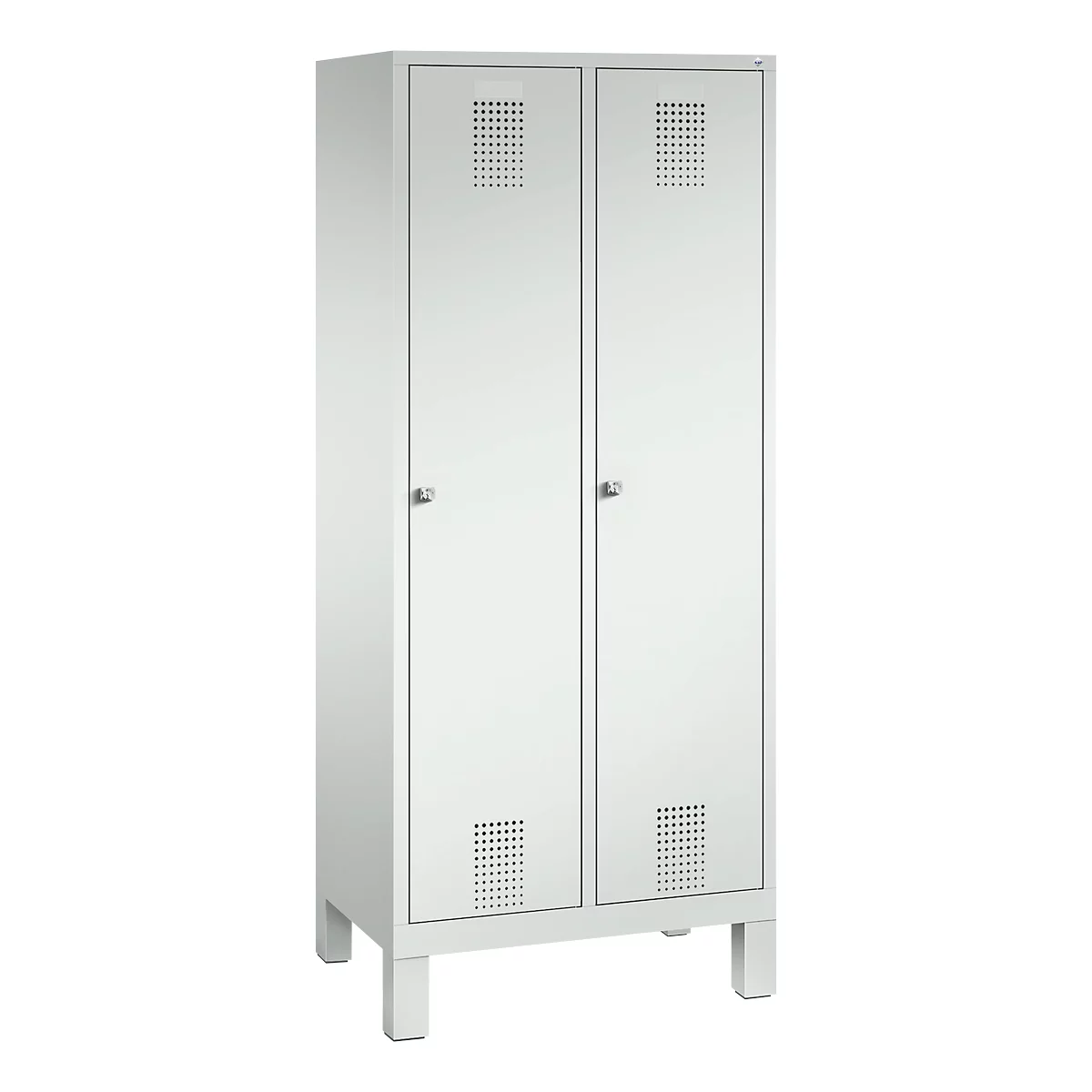 Vestiaire Evolo S 3000, acier, sur pieds, 2 compartiments, l. 400 mm chacun, serrure à cylindre, gris clair RAL 7035/gris clair RAL 7035