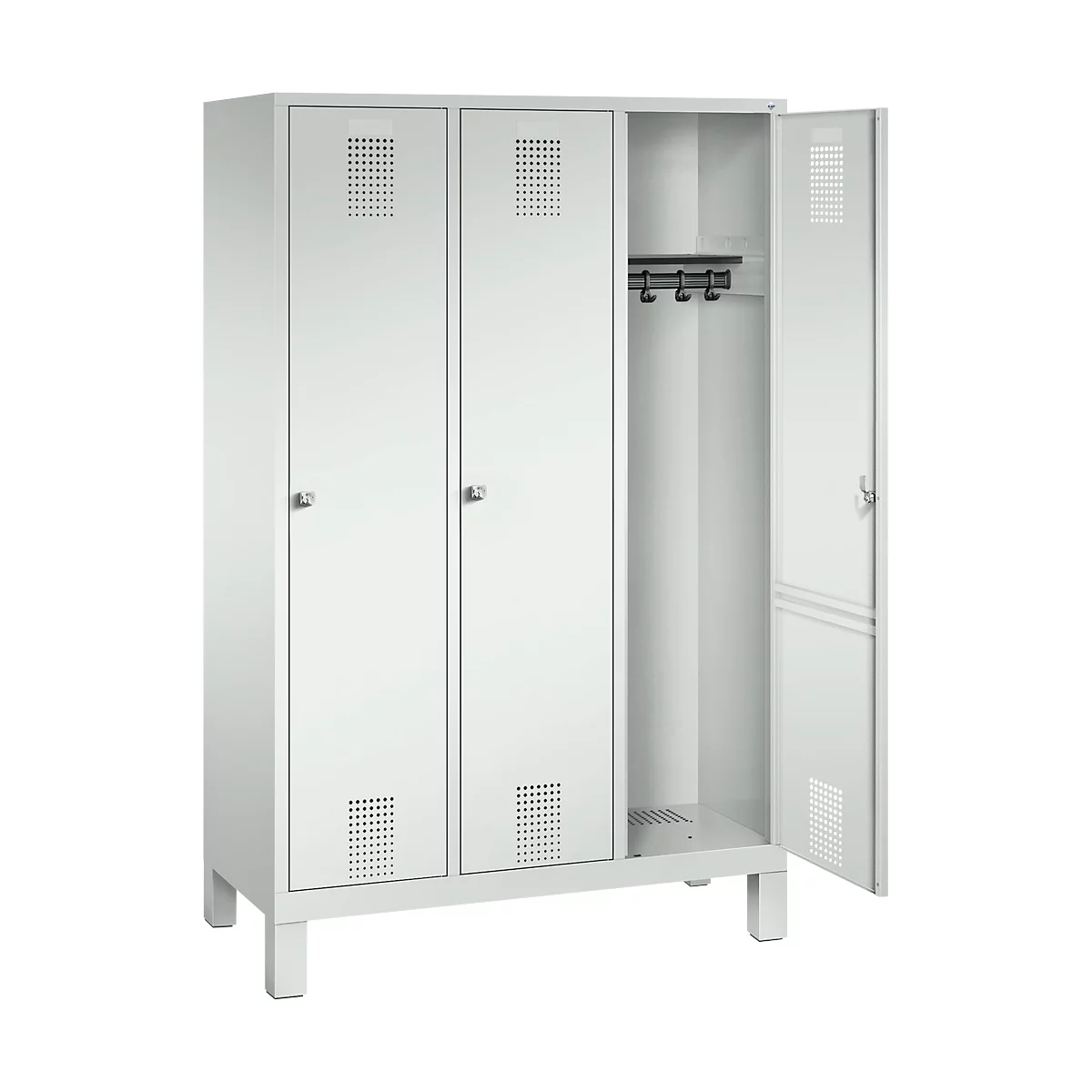 Vestiaire Evolo S 3000, acier, sur pieds, 3 compartiments, serrure à cylindre, gris clair RAL 7035/gris clair RAL 7035