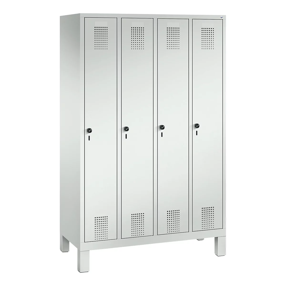 Vestiaire Evolo S 3000, acier, sur pieds, 4 compartiments, l. 300 mm chacun, came batteuse, gris clair RAL 7035/gris clair RAL 7035