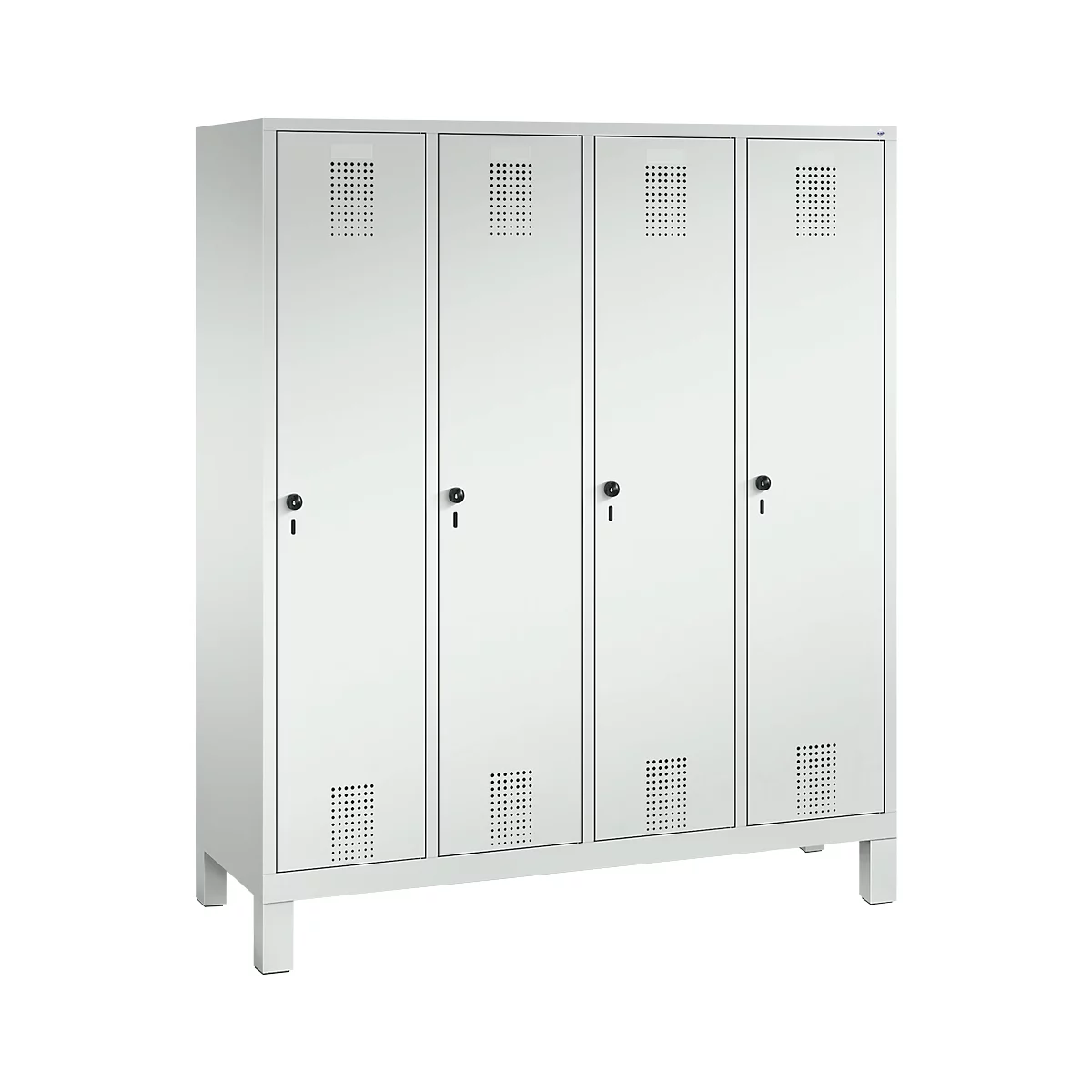 Vestiaire Evolo S 3000, acier, sur pieds, 4 compartiments, l. 400 mm chacun, came batteuse, gris clair RAL 7035/gris clair RAL 7035