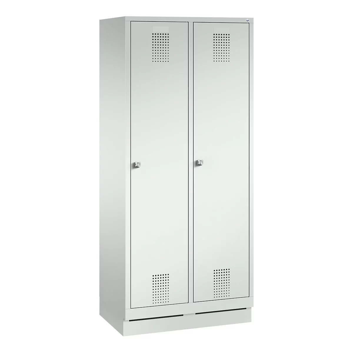 Vestiaire Evolo S 3000, acier, sur socle, 2 compartiments, l. 400 mm chacun, serrure à cylindre, gris clair RAL 7035/gris clair RAL 7035