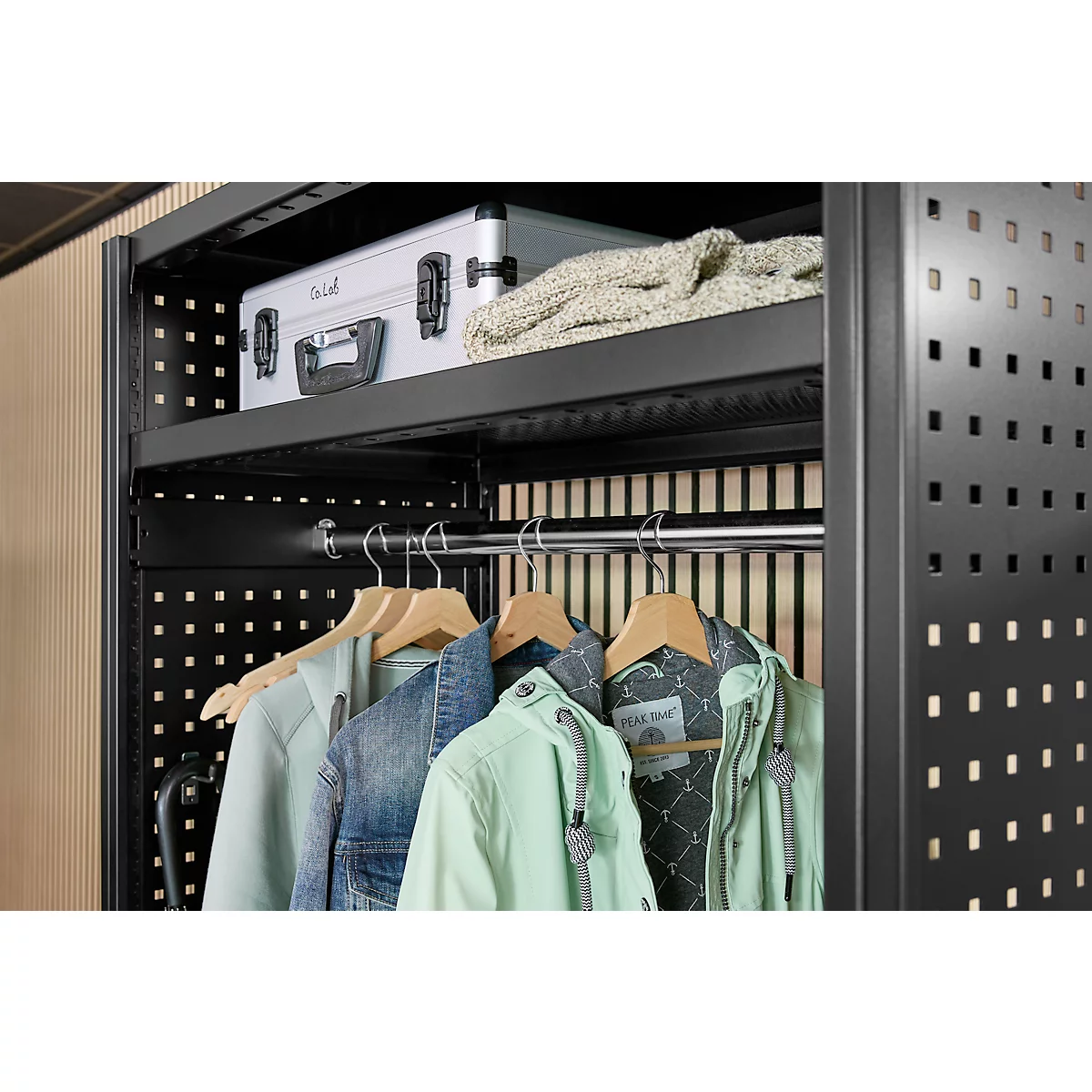 Vestiaire ORDO Flex - rayonnage emboîtable - acier - modulaire - l. 1060 x P 535 x H 2000 mm - charge admissible 1200 kg - noir profond RAL 9005