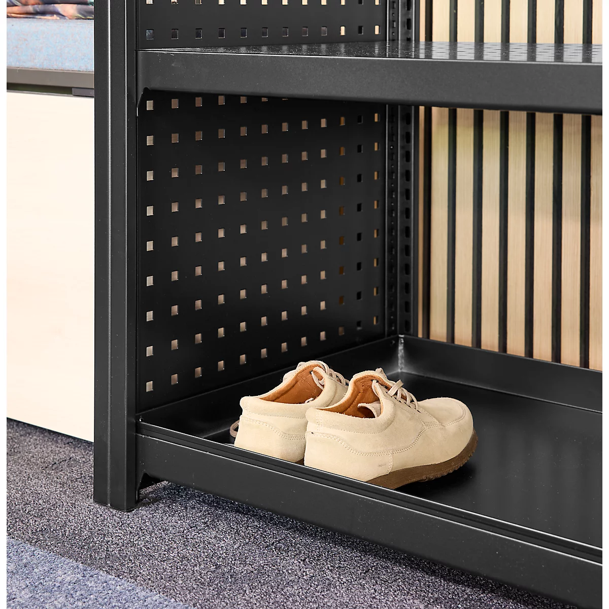 Vestiaire ORDO Flex - rayonnage emboîtable - acier - modulaire - l. 1060 x P 535 x H 2000 mm - charge admissible 1200 kg - noir profond RAL 9005