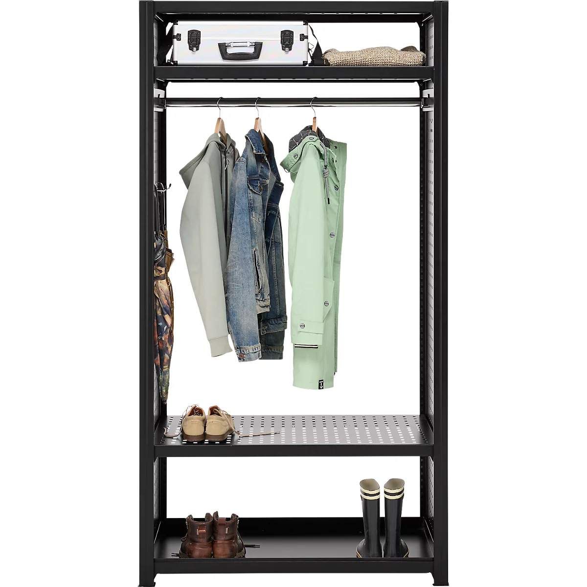 Vestiaire ORDO Flex - rayonnage emboîtable - acier - modulaire - l. 1060 x P 535 x H 2000 mm - charge admissible 1200 kg - noir profond RAL 9005