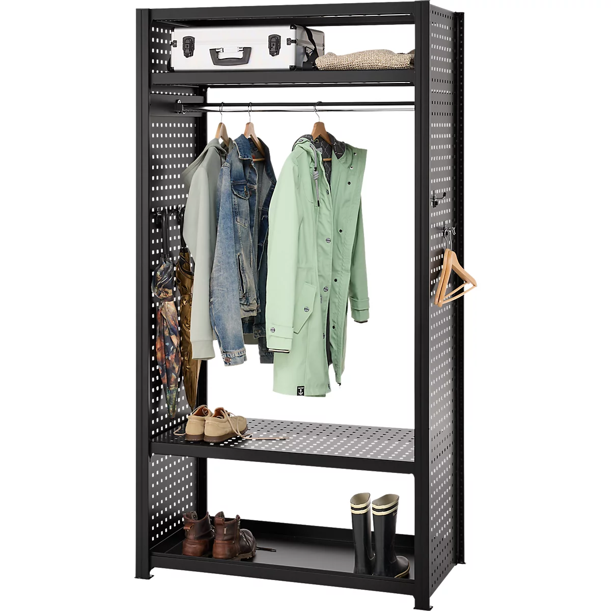 Vestiaire ORDO Flex - rayonnage emboîtable - acier - modulaire - l. 1060 x P 535 x H 2000 mm - charge admissible 1200 kg - noir profond RAL 9005