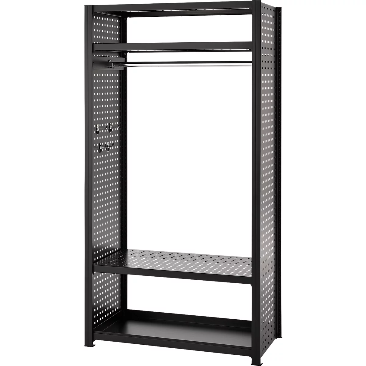 Vestiaire ORDO Flex - rayonnage emboîtable - acier - modulaire - l. 1060 x P 535 x H 2000 mm - charge admissible 1200 kg - noir profond RAL 9005