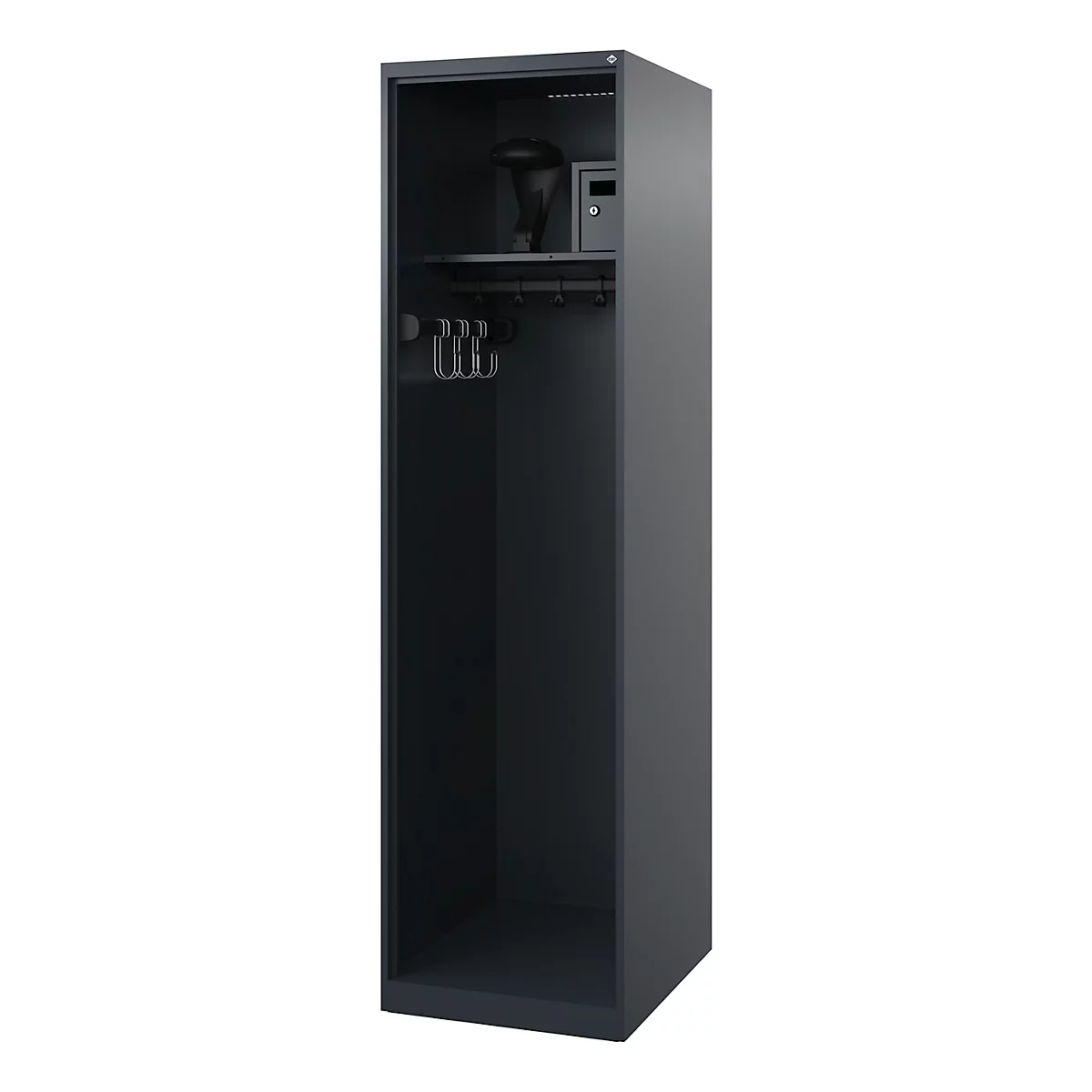 Vestiaire pompier C+P Evolo Flexo, 1 compartiment, avec porte-casque, patins de sol, L 500 x P 600 x H 1850 mm, RAL 7016 gris anthracite