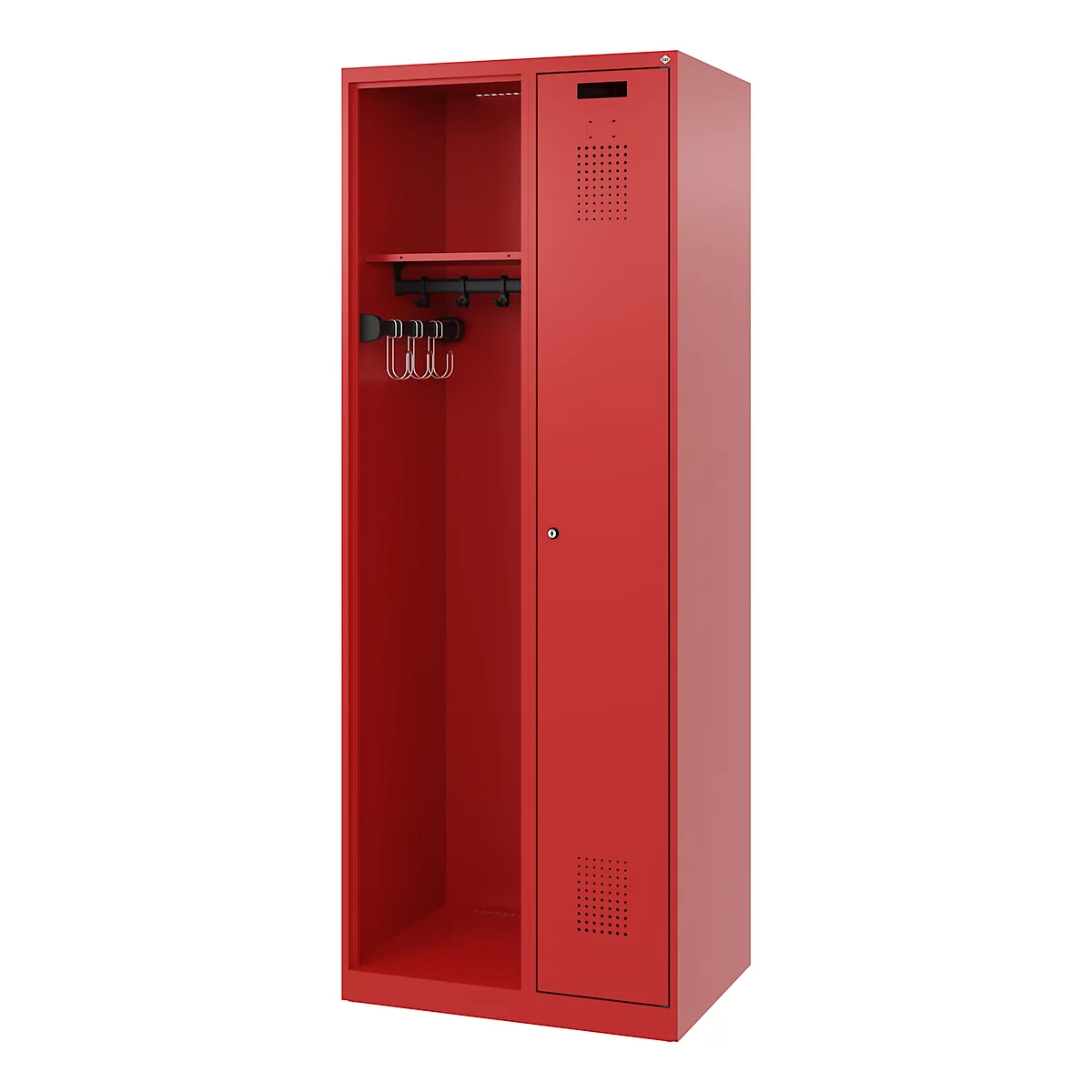 Vestiaire pompier C+P Evolo Kombi, 2 compartiments pour 1 personne, sans porte-casque, patins de sol, L 700 x P 500 x H 1850 mm, RAL 3000 rouge feu