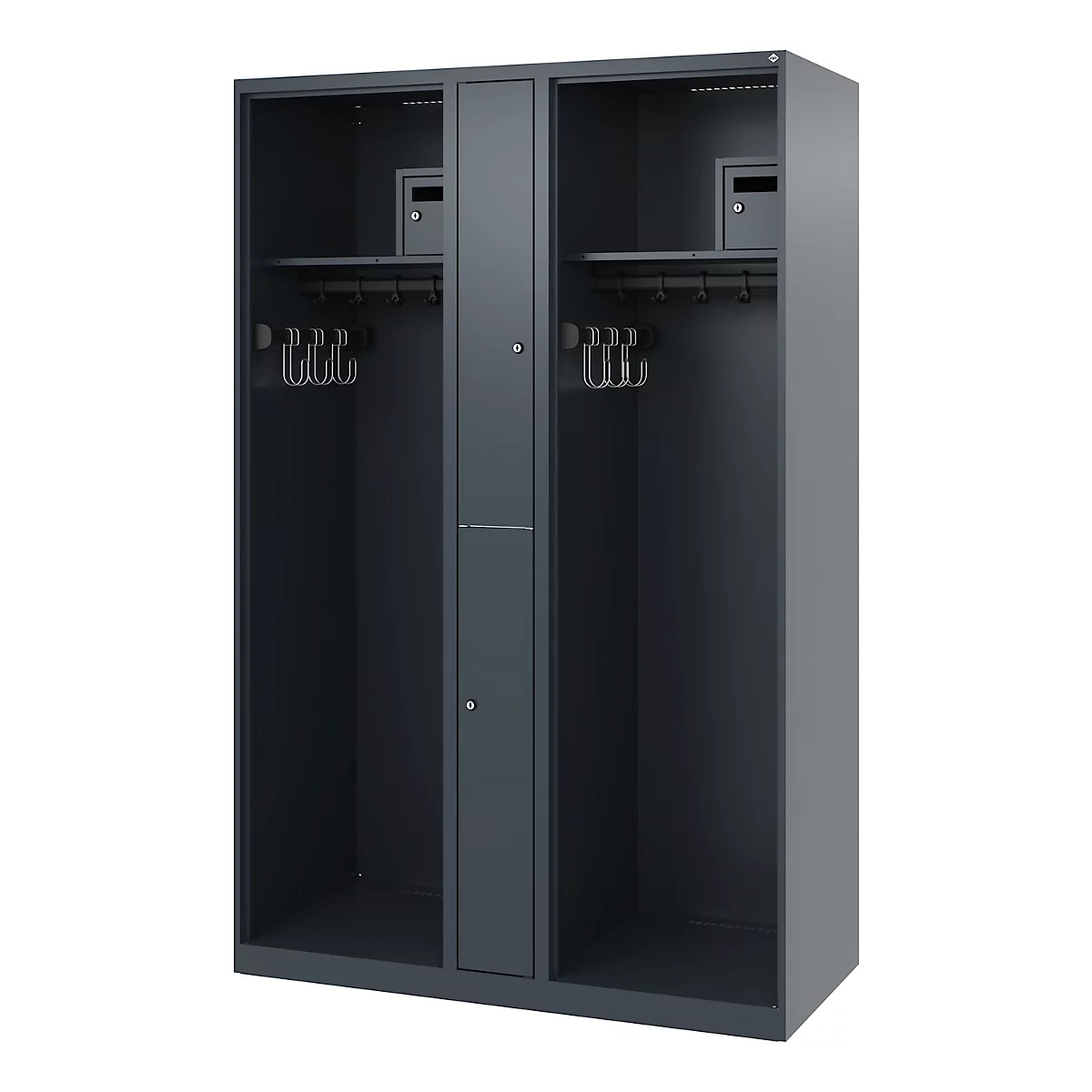 Vestiaire pompier C+P Evolo Maxi, 4 compartiments pour 2 personnes, sans porte-casque, patins de sol, L 1200 x P 500 x H 1850 mm, RAL 7016 gris anthracite