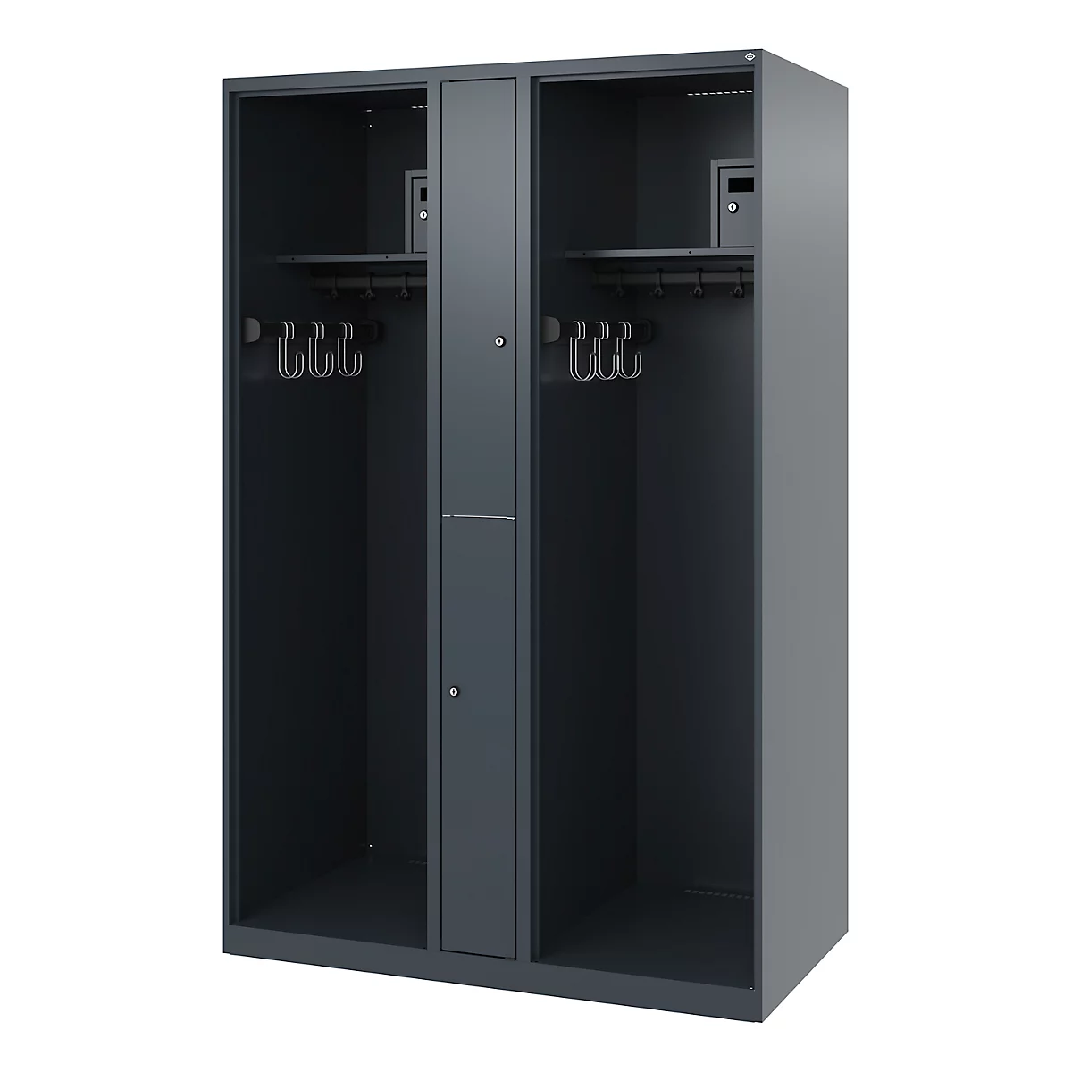 Vestiaire pompier C+P Evolo Maxi, 4 compartiments pour 2 personnes, sans porte-casque, patins de sol, L 1200 x P 500 x H 1850 mm, RAL 7016 gris anthracite