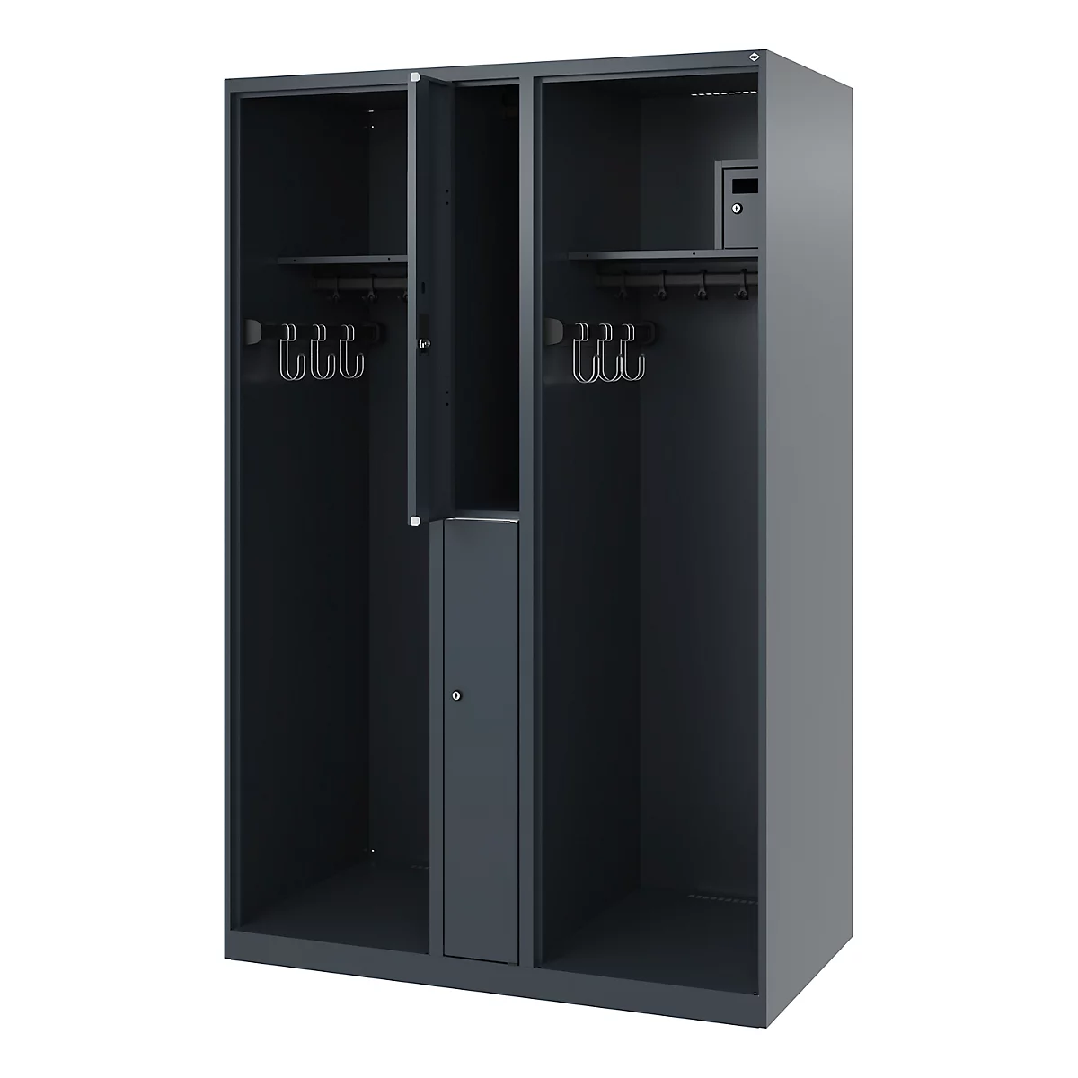 Vestiaire pompier C+P Evolo Maxi, 4 compartiments pour 2 personnes, sans porte-casque, patins de sol, L 1200 x P 500 x H 1850 mm, RAL 7016 gris anthracite