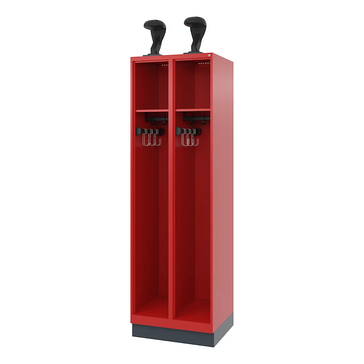 Vestiaire pompiers C+P Evolo EXPERT, 2 compartiments, avec socle, L 600 x P 500 x H 1950 mm, RAL 3000 rouge feu/RAL 7016 gris anthracite