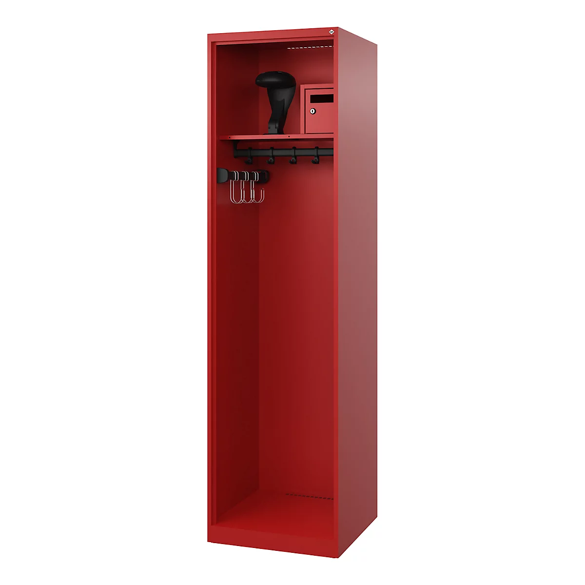Vestiaire pompiers C+P Evolo Flexo, 1 compartiment, avec porte-casque, patins de sol, L 500 x P 500 x H 1850 mm, RAL 3000 rouge feu