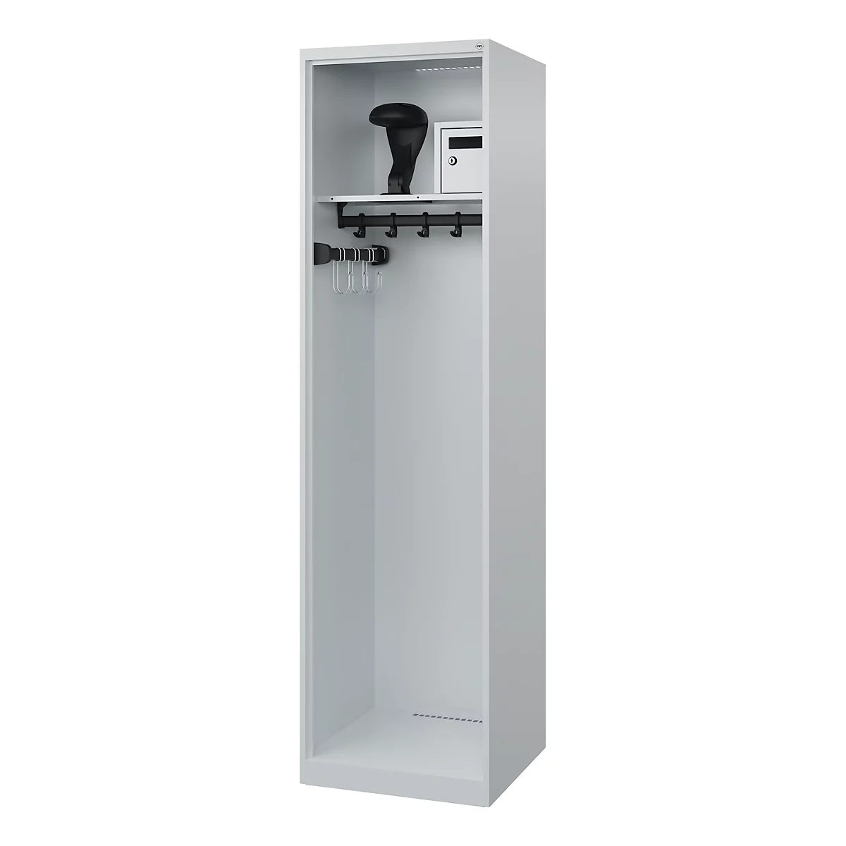 Vestiaire pompiers C+P Evolo Flexo, 1 compartiment, avec porte-casque, patins de sol, L 500 x P 500 x H 1850 mm, RAL 7035 gris clair