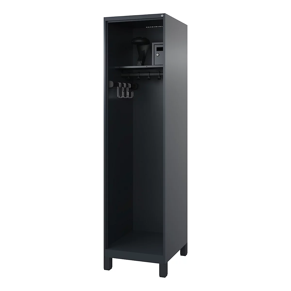 Vestiaire pompiers C+P Evolo Flexo, 1 compartiment, porte-casque, avec pieds, L 500 x P 600 x H 1950 mm, RAL 7016 gris anthracite/RAL 7021 gris noir