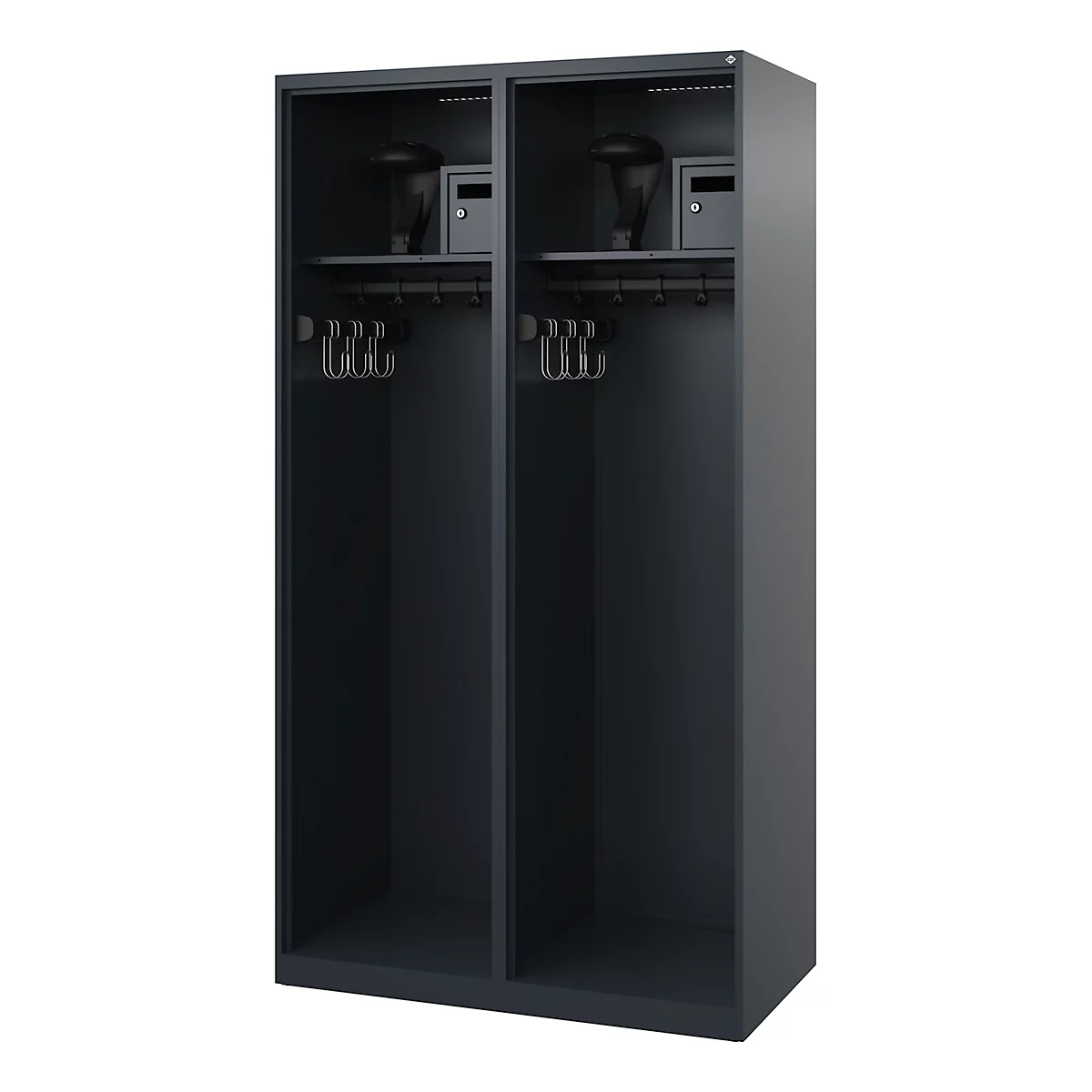 Vestiaire pompiers C+P Evolo Flexo, 2 compartiments, avec porte-casque, patins de sol, L 1000 x P 500 x H 1850 mm, RAL 7016 gris anthracite