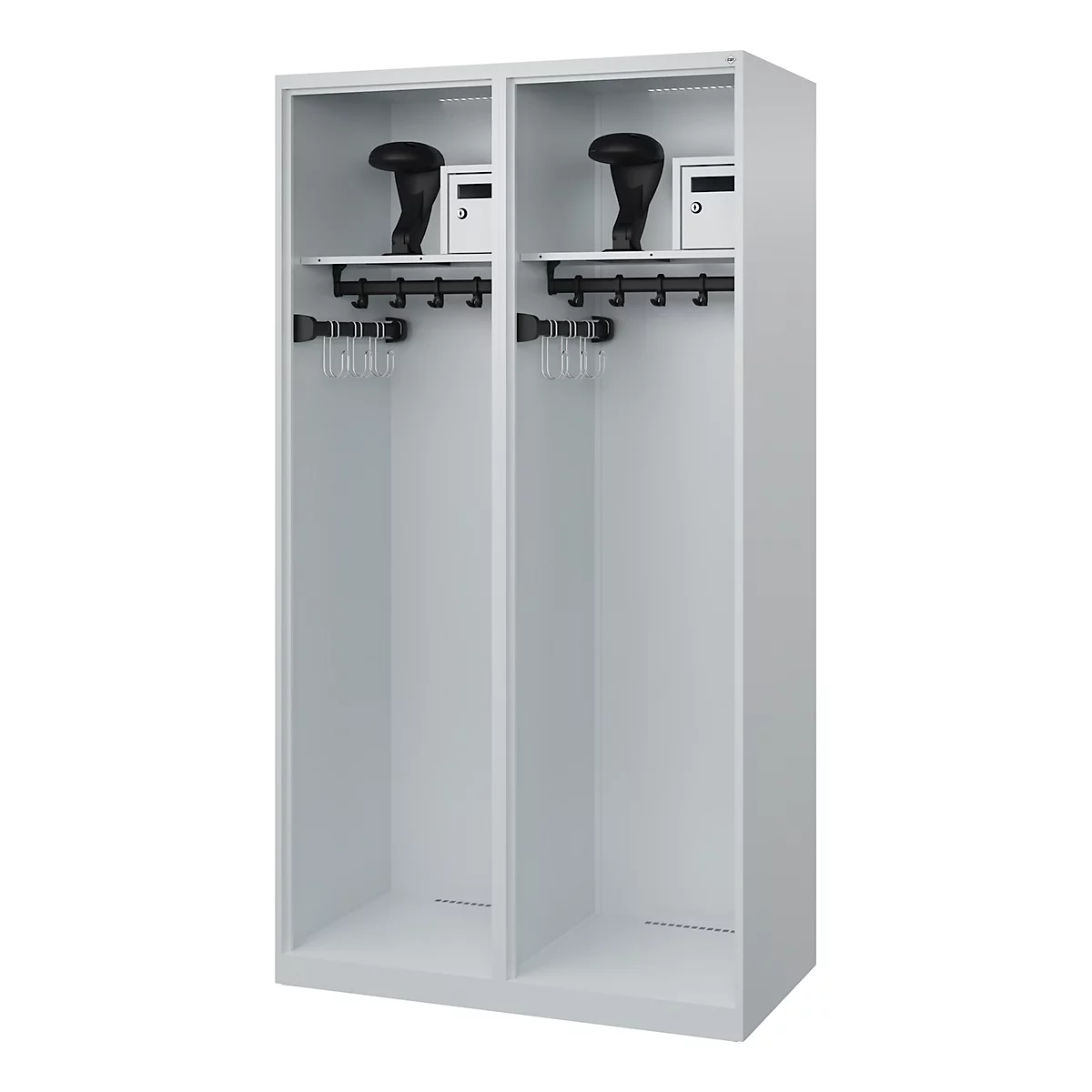 Vestiaire pompiers C+P Evolo Flexo, 2 compartiments, avec porte-casque, patins de sol, L 1000 x P 500 x H 1850 mm, RAL 7035 gris clair