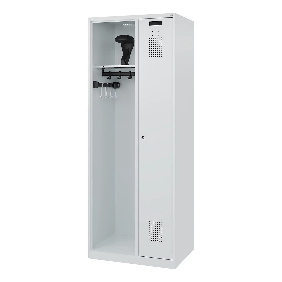 Vestiaire pompiers C+P Evolo Kombi, 2 compartiments pour 1 personne, avec porte-casque, patins au sol, L 700 x P 500 x H 1850 mm, gris clair RAL 7035