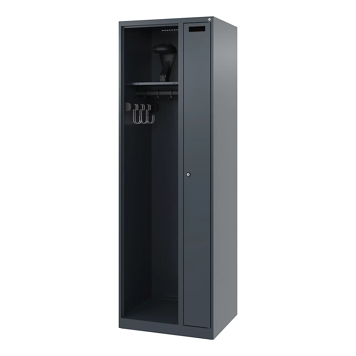 Vestiaire pompiers C+P Evolo Kombi, 2 compartiments pour 1 personne, avec porte-casque, patins de sol, L 600 x P 500 x H 1850 mm, RAL 7016 gris anthracite