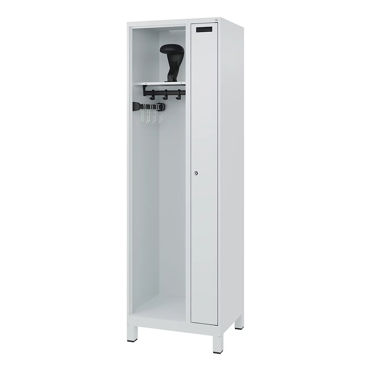 Vestiaire pompiers C+P Evolo Kombi, 2 compartiments pour 1 personne, avec porte-casque, pieds, L 600 x P 500 x H 1950 mm, gris clair RAL 7035