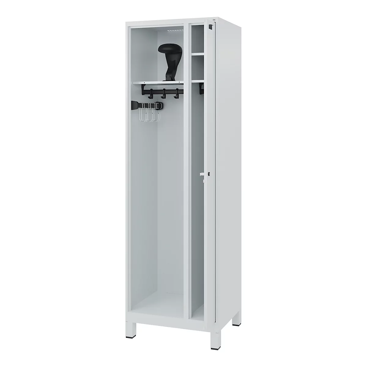 Vestiaire pompiers C+P Evolo Kombi, 2 compartiments pour 1 personne, avec porte-casque, pieds, L 600 x P 500 x H 1950 mm, gris clair RAL 7035