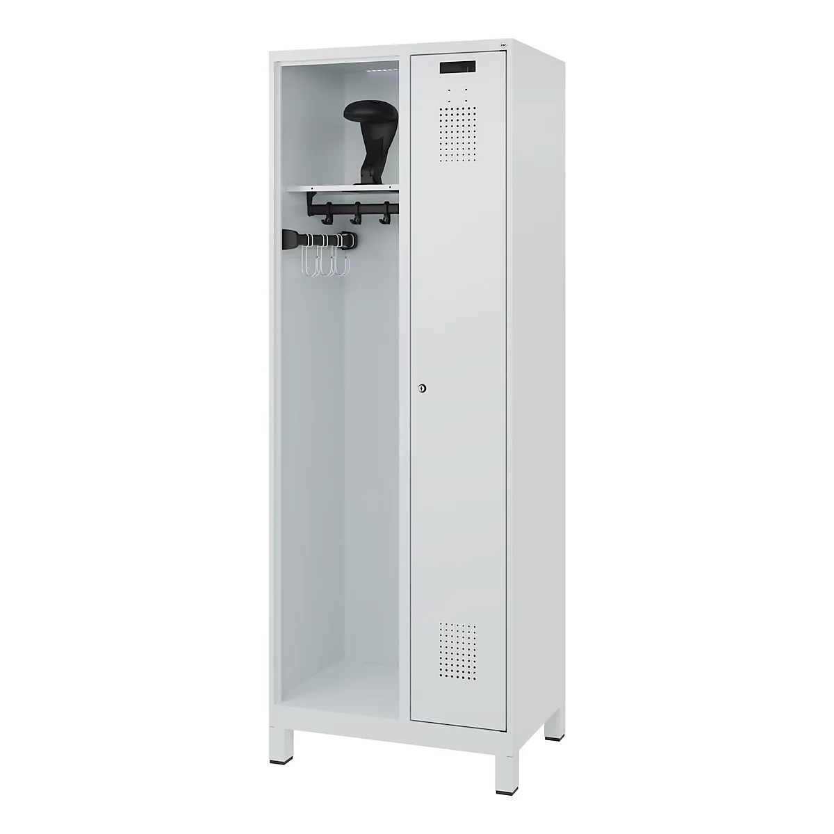 Vestiaire pompiers C+P Evolo Kombi, 2 compartiments pour 1 personne, avec porte-casque, pieds, L 700 x P 500 x H 1950 mm, gris clair RAL 7035