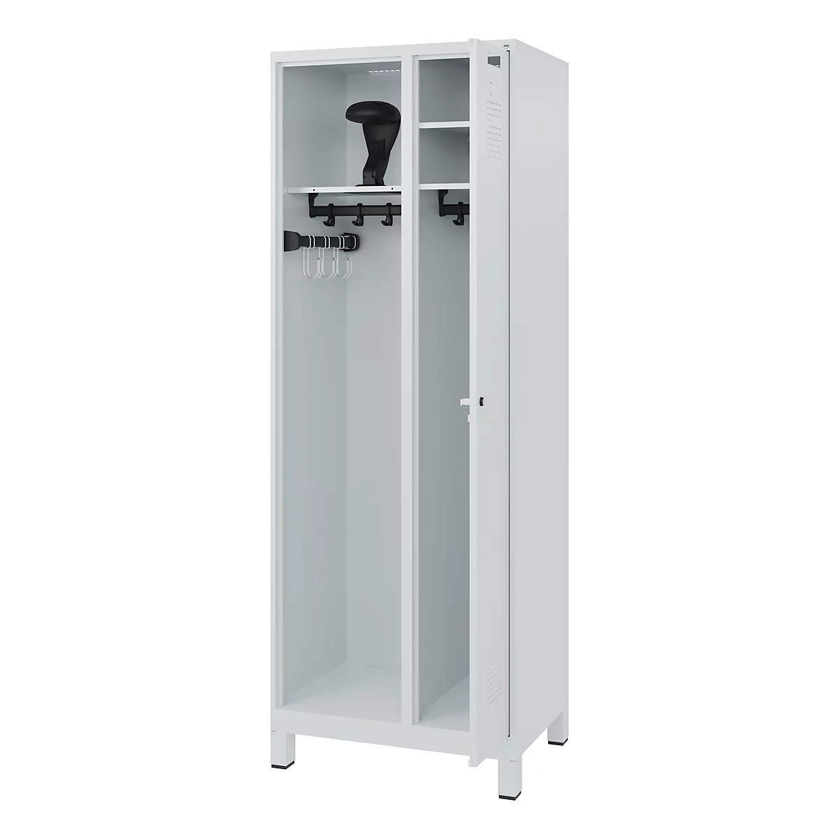 Vestiaire pompiers C+P Evolo Kombi, 2 compartiments pour 1 personne, avec porte-casque, pieds, L 700 x P 500 x H 1950 mm, gris clair RAL 7035