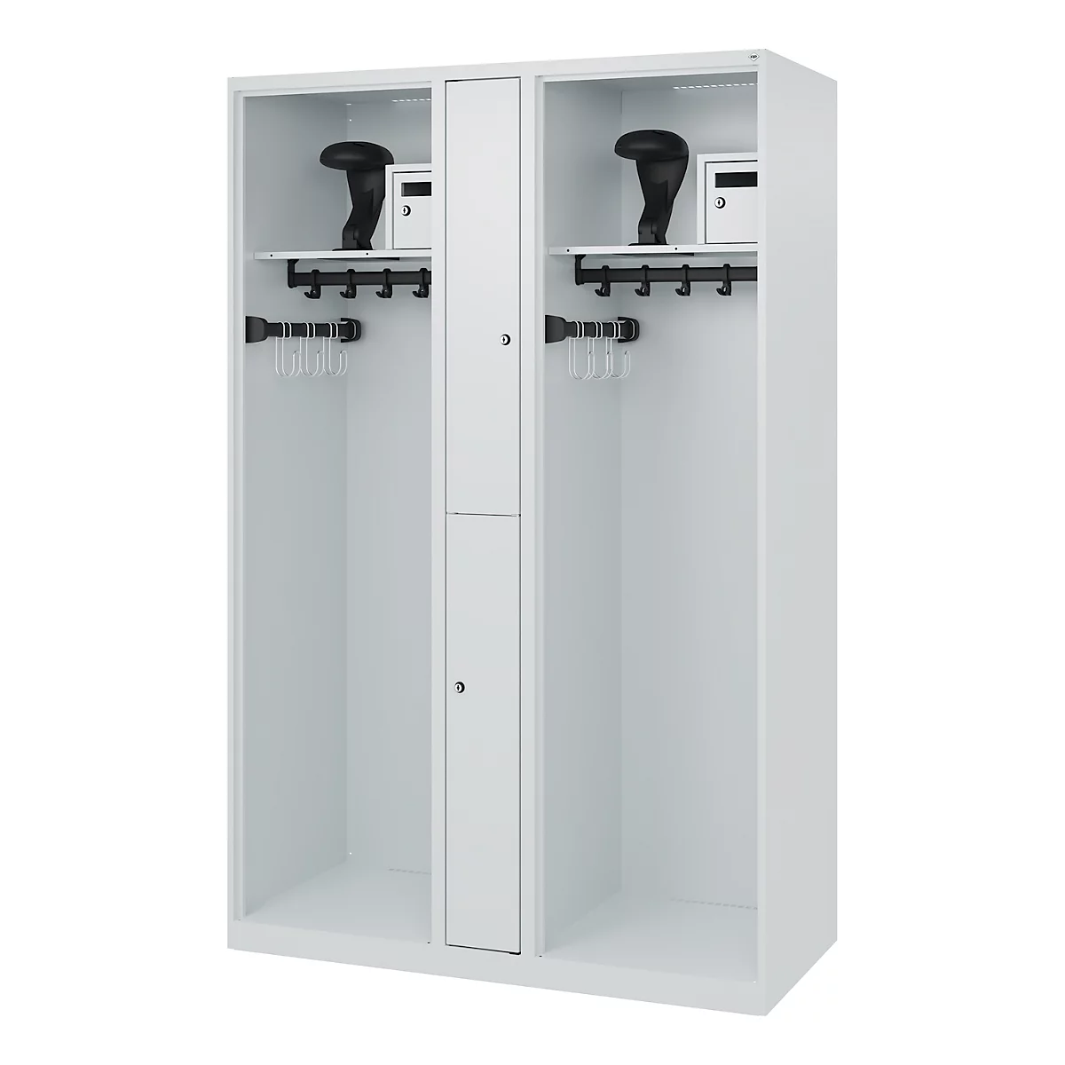 Vestiaire pompiers C+P Evolo Maxi, 4 compartiments pour 2 personnes, avec porte-casque, patins au sol, L 1200 x P 500 x H 1850 mm, gris clair RAL 7035