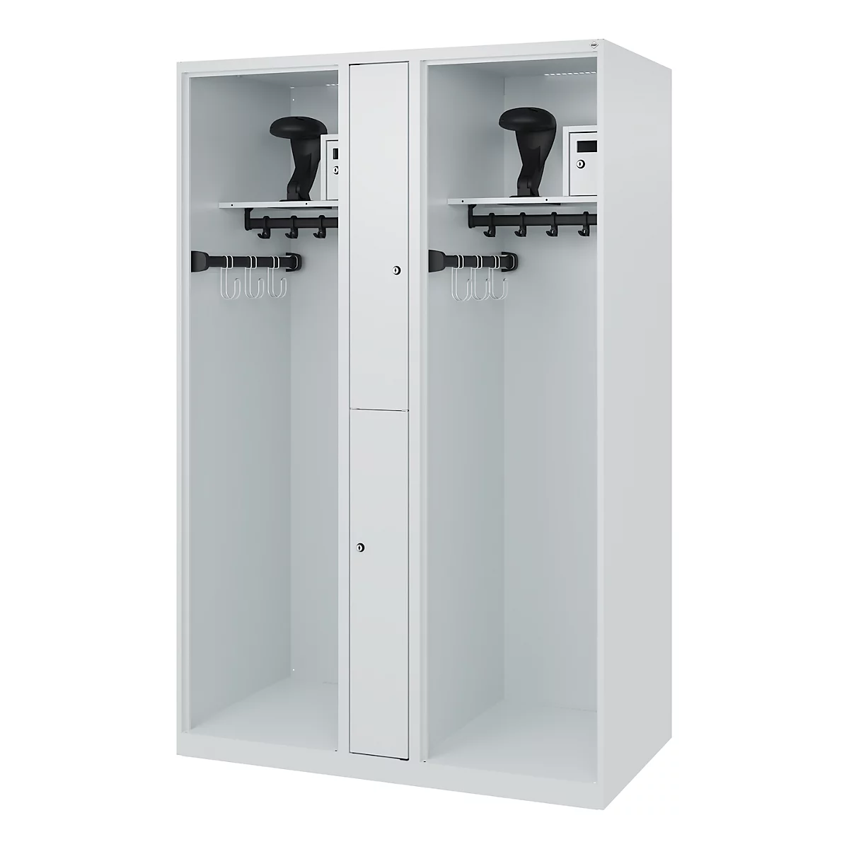 Vestiaire pompiers C+P Evolo Maxi, 4 compartiments pour 2 personnes, avec porte-casque, patins au sol, L 1200 x P 500 x H 1850 mm, gris clair RAL 7035