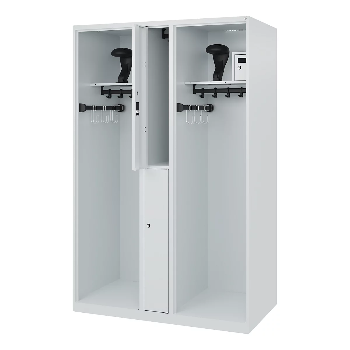 Vestiaire pompiers C+P Evolo Maxi, 4 compartiments pour 2 personnes, avec porte-casque, patins au sol, L 1200 x P 500 x H 1850 mm, gris clair RAL 7035